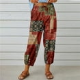 thumbnail image 2 of VNKIDY Womens Vintage Floral Print High Waist Drawstring Elastic Waist Harem Pants Side Pocket Loose Fit Lightweight Casual Trousers For Summer Daily Wear Brown L, 2 of 9