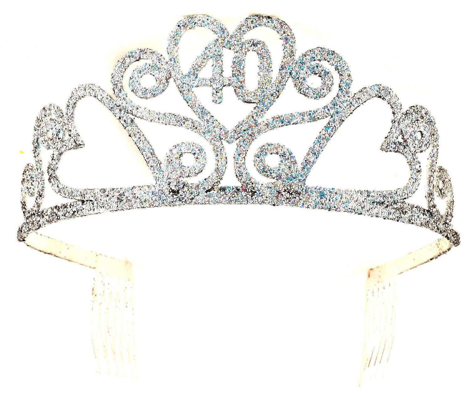 Happy 40th Birthday Silver Glitter Tiara Crown Gift Costume Accessory ...