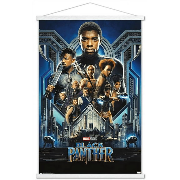 Marvel Cinematic Universe - Black Panther - Group One Sheet Wall Poster with Wooden Magnetic Frame, 22.375" x 34"