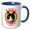 Blue/White, variant on 3drose, Good Luck Text and an Adorable Tuxedo Cat Inside Yellow, Red Frame, 15oz Mug