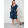 thumbnail image 2 of SHOWMALL Women's Plus Size Nightgown Short Sleeve Floral Sleepwear Starry Sky Deep Navy 2X Comfy Sleepshirts Pleated Scoopneck Nightshirt Casual Loungewear, 2 of 9
