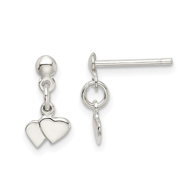 Small Sterling Silver Twin Heart Dangle Post Earrings