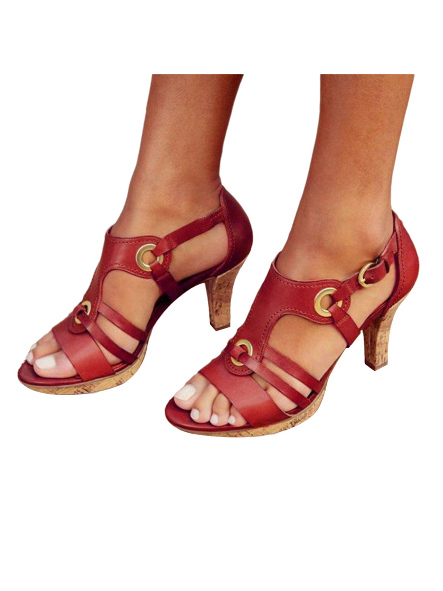 Details about / Summer Womens Sandals Shoes Belt Cross Strap Stiletto Heel OpenToe PU Leather