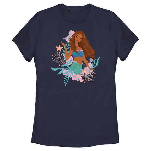 Women's The Little Mermaid Ariel Wave Graphic Tee Navy Blue 2X Large