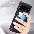 thumbnail image 6 of Carbon Fiber Patterned Case for Google Pixel 6, Wallet case with [360°Rotation Ring Kickstand] Credit Card Holder,PU Leather Shockproof Cover Women Men for Google Pixel 6, Black, 6 of 8