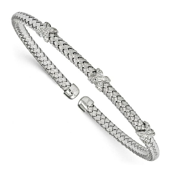 Sterling Silver Rhodium-plated CZ Woven Cuff