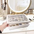 thumbnail image 4 of Coward Stackable Jewelry Trays Organizer Set with Clear Lid, Trays for Drawer, Earring Necklace Bracelet Ring Display Organizer (beige(ring+12girds+30girds+The glass lid)), 4 of 6