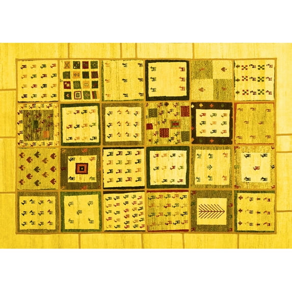 Ahgly Company Indoor Rectangle Abstract Yellow Contemporary Area Rugs, 2' x 4'