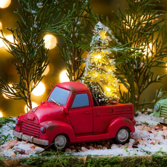 Christmas Truck with LED Light Tree Table Decor Holiday Ornaments,4.25" W x 2.25" D x 4" H