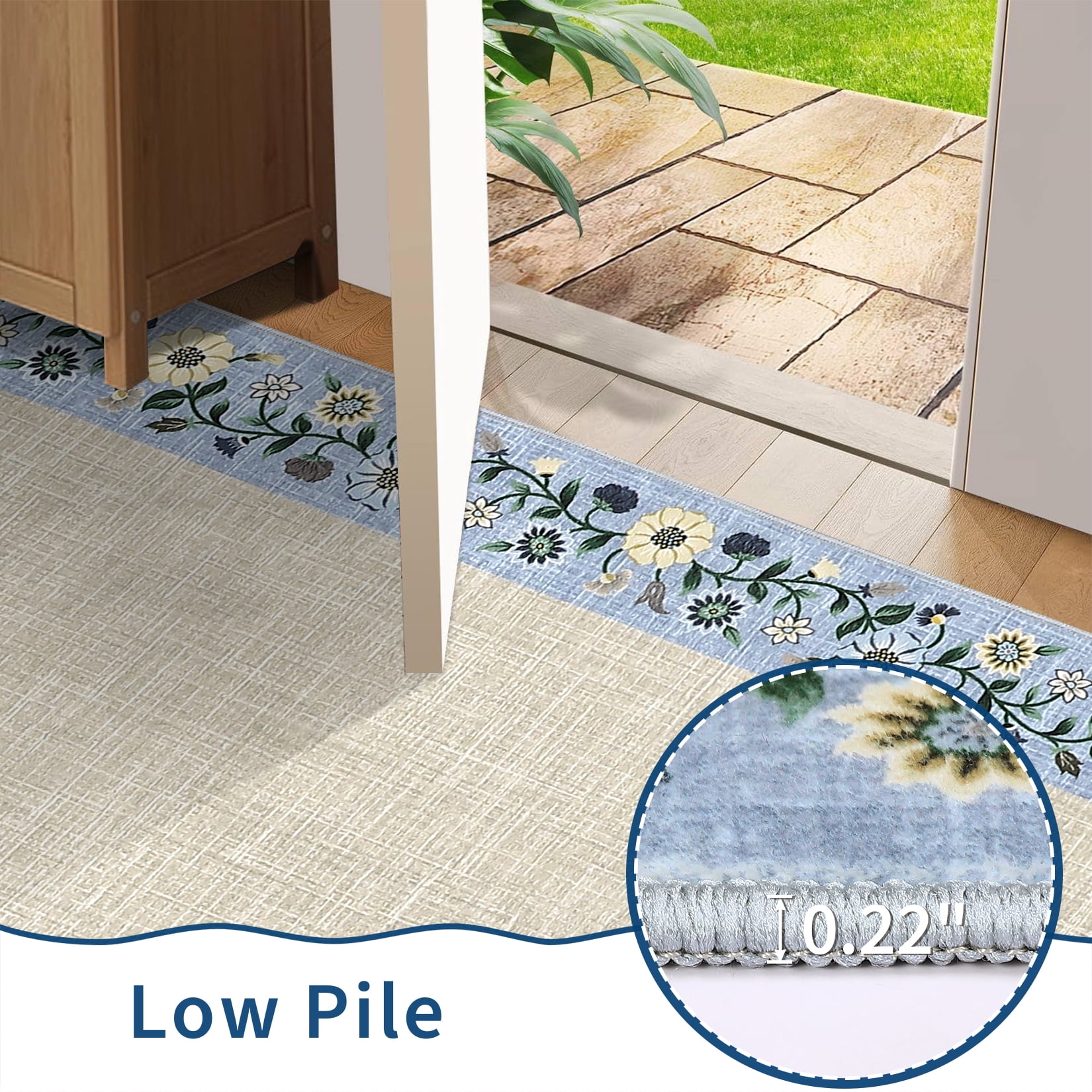 Hasoo Washable Living Room Area Rug 8x10 Large Modern Floral Border Soft Stain Resistant Indoor Beige Carpet