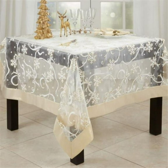36 x 36 in. Printed Snowflake & Ribbon Tablecloth, Gold