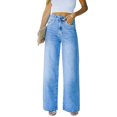 thumbnail image 2 of Pntutb Ladies Petal Pocket Temperament Loose High Waist Washed Denim Wide-leg Jeans Trousers, 2 of 6