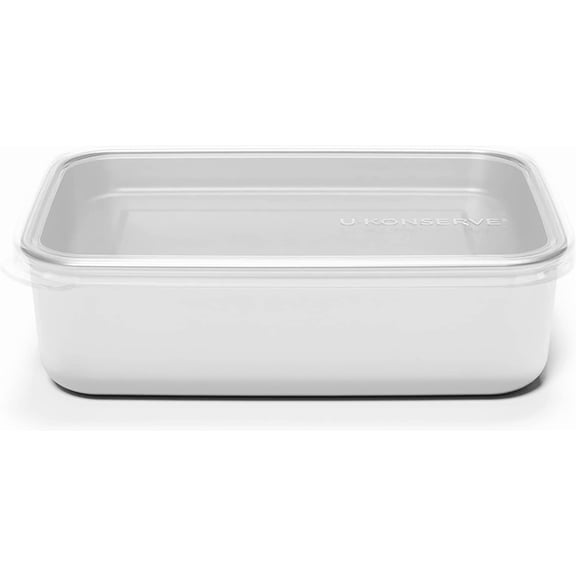 U-Konserve Stainless Steel Rectangle Food Storage Bento Box Container, Leak Proof Silicone Lid Dishwasher Safe - Plastic Free, 45oz (Clear Lid)