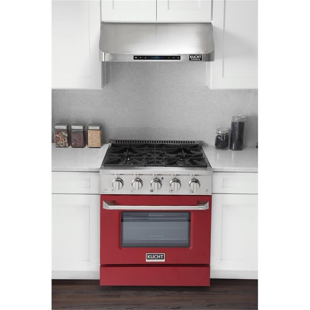 Pemberly Row 30" Modern Stainless Steel Propane Gas Range in Red/Silver