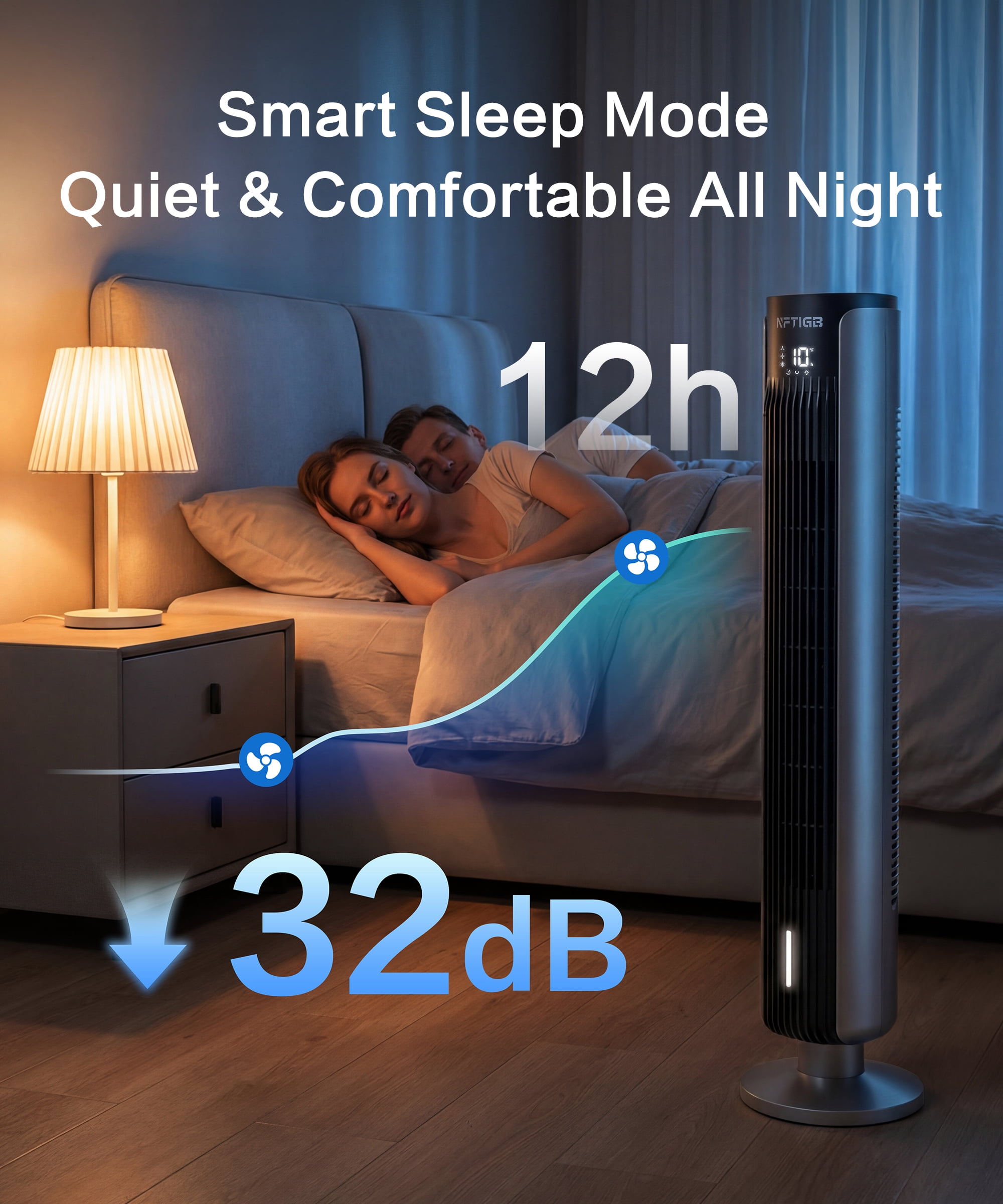 NFTIGB Tower Fan for Bedroom, 36 inch Oscillating Fans that Blow Cold Air, 3 Speeds, 3 Modes 12H Timer, Standing Floor Fan for Home Office, Black