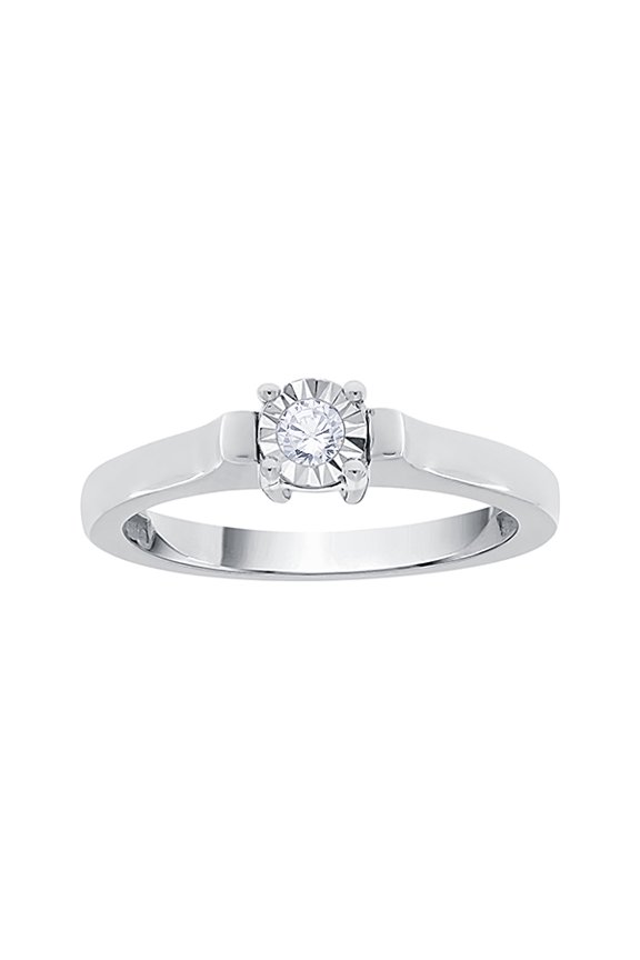 Diamond Solitaire Engagement Ring in 14K White Gold (1/10 cttw) (I-Color, SI3-I1 Clarity) (Size-9)