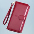thumbnail image 5 of Cartera larga de piel sintética con cremallera para teléfono móvil, cierre a presión, portátil (rojo vino), 5 of 5