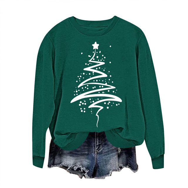 COM1950s Chandails en Molleton de Noël pour Femmes, Sweat à Capuche Imprimé de Noël pour Femmes, Col Rond Manches Longues, Hauts de Noël pour Femmes, Sweat à Capuche Femmes, Longs Chandails en Molleton pour Femmes
