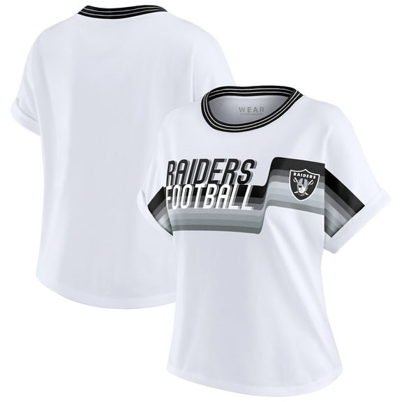 Women's WEAR by Erin Andrews White Las Vegas Raiders Cropped Center Stripe Dolman T-Shirt
