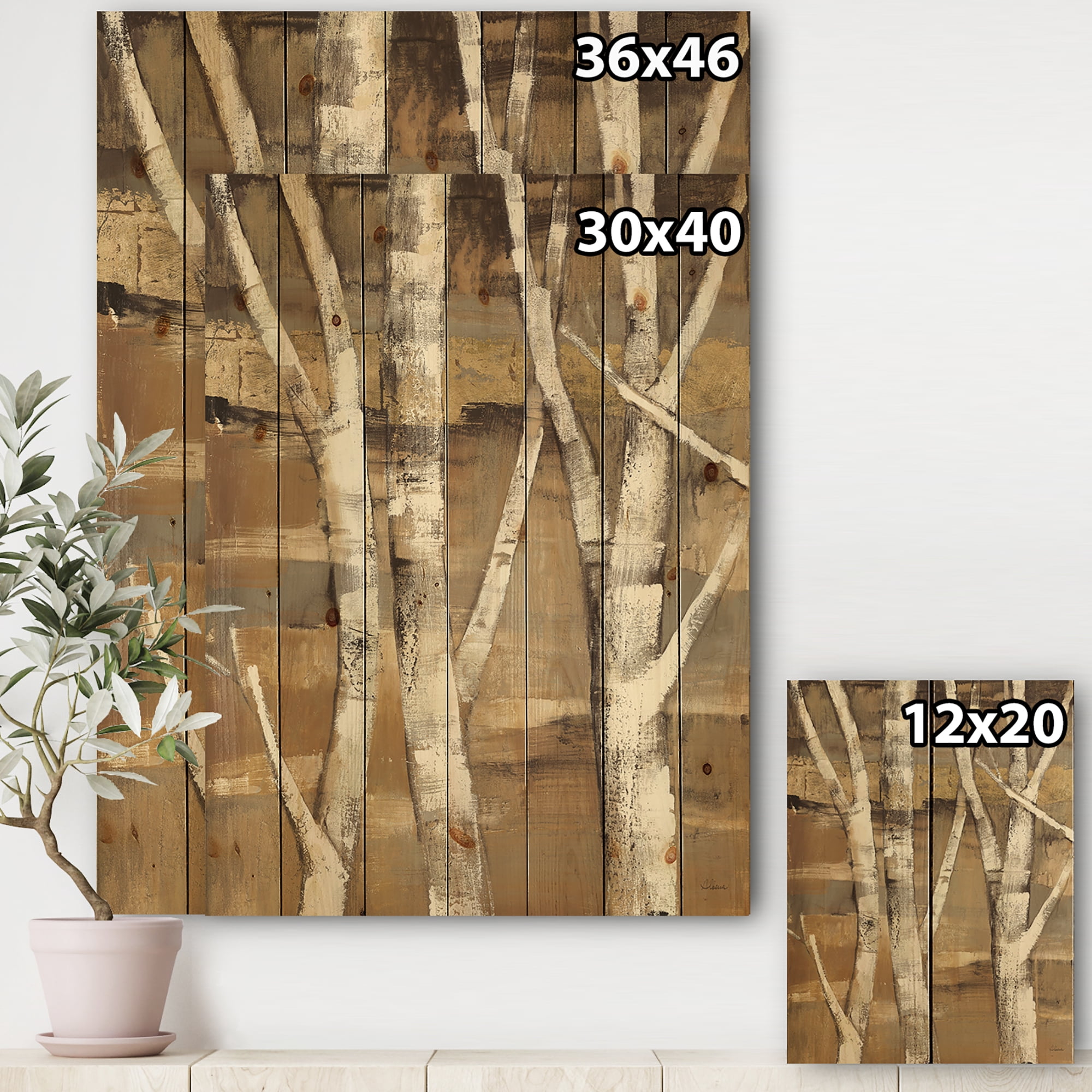 Designart 'Natural Birch Forest II' Traditional Print on Natural Pine Wood