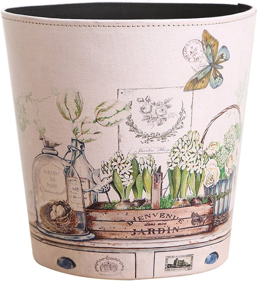 Wastebasket British Style PU Leather Round Decorative Trash Bin Garbage Can Wastebasket Without