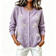 thumbnail image 2 of Womens Floral Cardigan Sweater Long Sleeve Crew Neck Button Down Coat Fashion Comfy Casual Loose Knitted Outwear (M, Purple), 2 of 5
