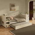 thumbnail image 2 of White Wooden Twin Size Daybed with Trundle and Side Shelves, Drawers, Storage Bed with Multi-Functional Desk and Charging Station for Bedroom, Guest Room, 2 of 9