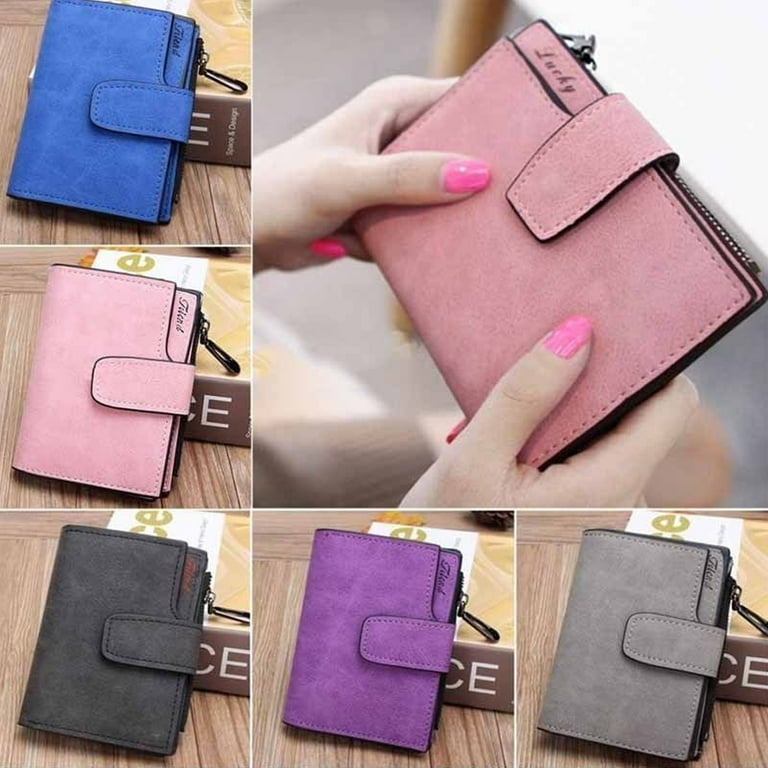 Contacts Womens Kiss Lock Wallet Leather Small Zipper Coin Pocket for Women  Blue Bifold Rfid Clasp Purse Card Holder with Photo Window