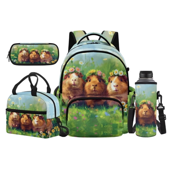 KUIFORTI Capybara Brown Bookbag and Lunchbox for Teens Elementary Middle School Daily Use Set of 4 Durable with Pencil Bags Lunch Bag Boys School Backpack