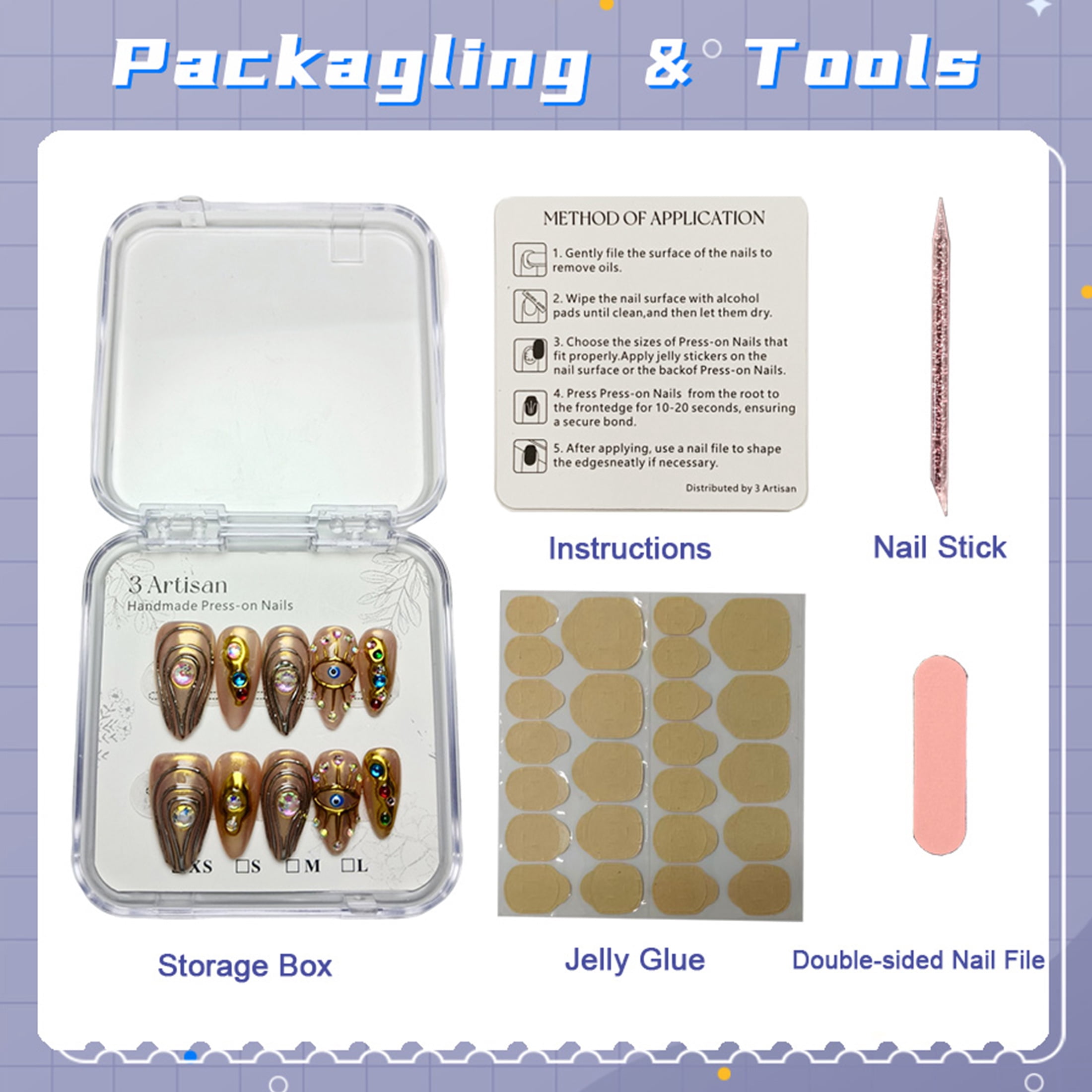 10pcs Almond Medium Handmade Y2K Baroque Press On Nails - Nude Designs, 3D Rhinestones & Gold Accents, Luxury Summer & Independence Day, Goth