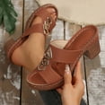 thumbnail image 5 of Dakaela Women's Platform Chunky Heels 2025 Open Toe Summer Slides Mules Slip on Dress Shoes Brown 7.5, 5 of 8