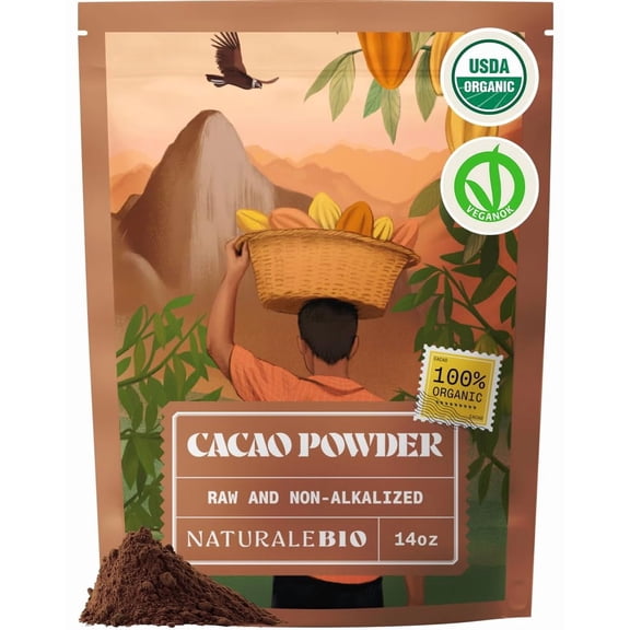 NaturaleBio Organic Cacao Powder – Unsweetened Cocoa Powder, 14 oz, Gluten-Free & Vegan