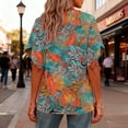 thumbnail image 5 of Twczz Womens Floral Shirts Short Sleeve- Loose Fit Casual V-Neck Summer Boho Tops Blouse Orange Size 2XL, 5 of 8