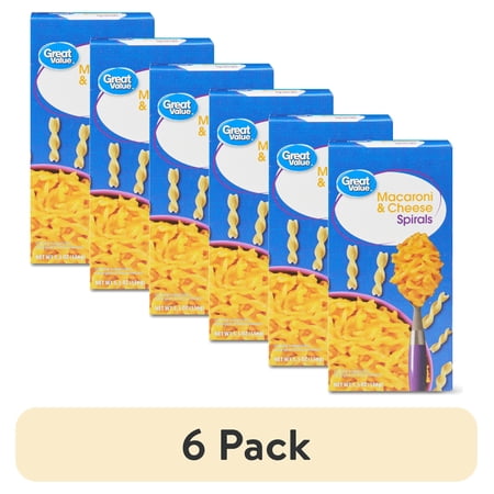 (6 pack) Great Value Spirals Macaroni & Cheese, 5.5 oz (Shelf Stable, Packaged Meal)