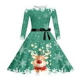 thumbnail image 4 of FAOWME Big Kids Girls Christmas Dress Long Sleeve Round Neck Reindeer Print Lace Up Front Stylish Comfortable Dresses For Party Green 9-10 Years, 4 of 4