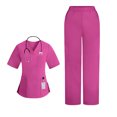 thumbnail image 2 of 2025 Scrubs for Women Set Stretch Fit Scrub Top & Jogger V-Neck Pants Medical Nurse Uniforms Set Multi Pocket Hot Pink L, 2 of 4