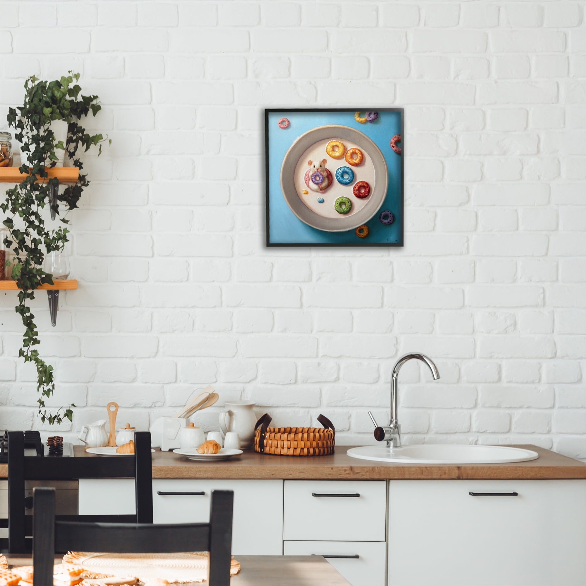 Stupell Industries Morning Dunk Cereal Mouse Black Framed Giclee Art, design by Lucia Heffernan