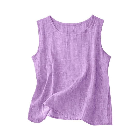 Linen Tops Women Petite Beach Chic Vacation Outfit Plus Size Women Sexy Women's Linen Tunic Tops Blouse Camisole Tops for Women Cute Womens Tank Tops Purple Bust-48.03''