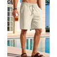 thumbnail image 5 of Men's Cotton Linen Drawstring Elastic Waist Knee Length Shorts Khaki S, 5 of 10