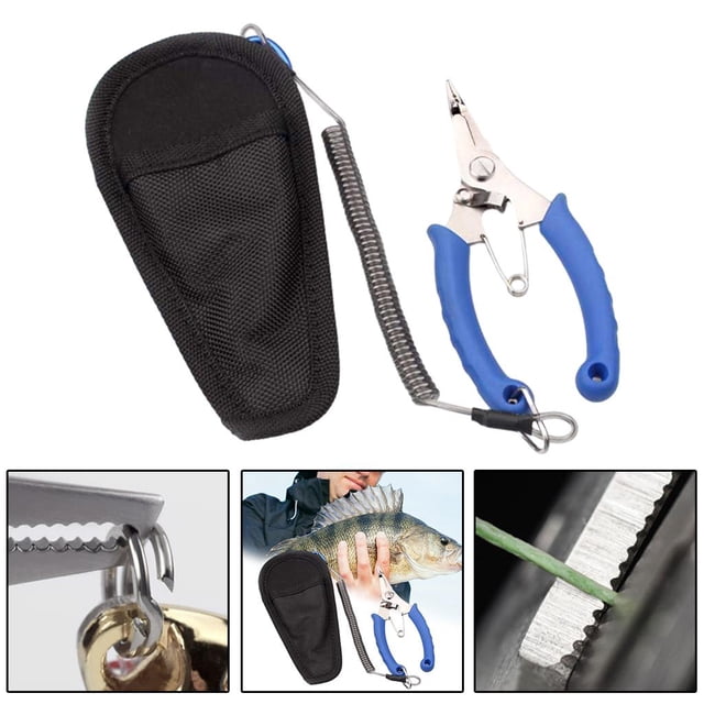 Alicates de pesca de acero inoxidable Perfecl con tijeras y herramienta para quitar anzuelos color Azul