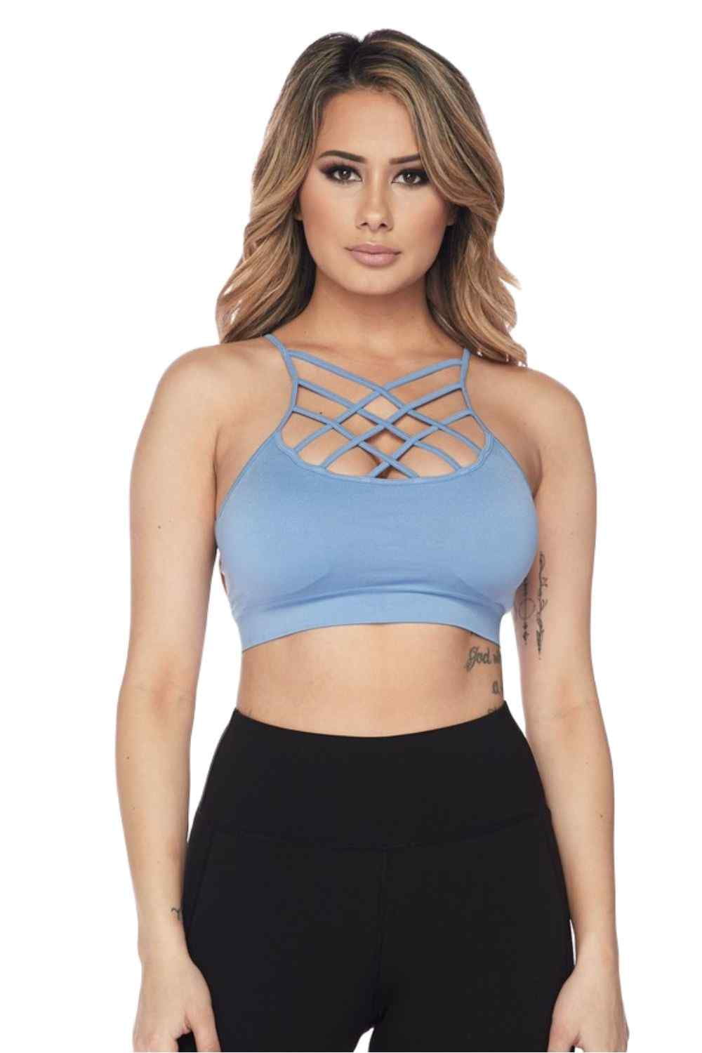 Women's Seamless Caged Neck Activewear Sports Bra, Charcoal, M 
