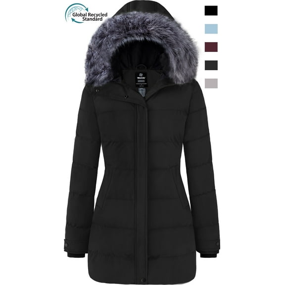 Wantdo Women's Recycled Winter Coat Hooded Winter Jacket Quilted Parka Coat Black L