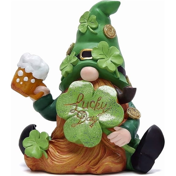 Hodao St. Patrick's Day Gnome Figurine - Lucky Clover Themed Indoor Home Decor Ornament, Festive Tabletop Decorations for Living Room & Bedroom, Ideal Gift for Irish Holiday