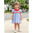thumbnail image 3 of BemeyourBBs Kids Toddler Baby Girl 4th of July Dress Fourth of July Outfit Baby Girl Patriot Independent Day Dress Short Sleeve Plaid Stars American Flag Embroidery Scalloped Summer Dress, 3 of 9