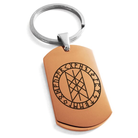 Stainless Steel Vegvisir Web of Wyrd Skuld’s Net Viking Engraved Dog Tag Keychain Keyring