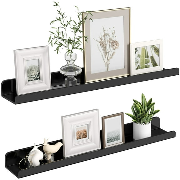 Lifewit Plastic Black Vinyl Record Display 2 Pack, 24 Inches Album Record Wall Mount Holder, Long Floating Shelves for Wall for Decor and Storage in Study Bed Room Living Room