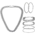 thumbnail image 7 of 6 Pcs Link Chain jewelry sets for Woman with Rhinestone Necklace Bracelet Earrings Bling Diamond chunky Chain Jewelry, 7 of 7