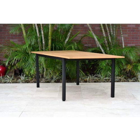 Amazonia Bowery Rectangular Patio Garden Dining Table  Extendable and Teak Finish  Durable and Ideal for Indoors and Outdoors  Black Aluminum