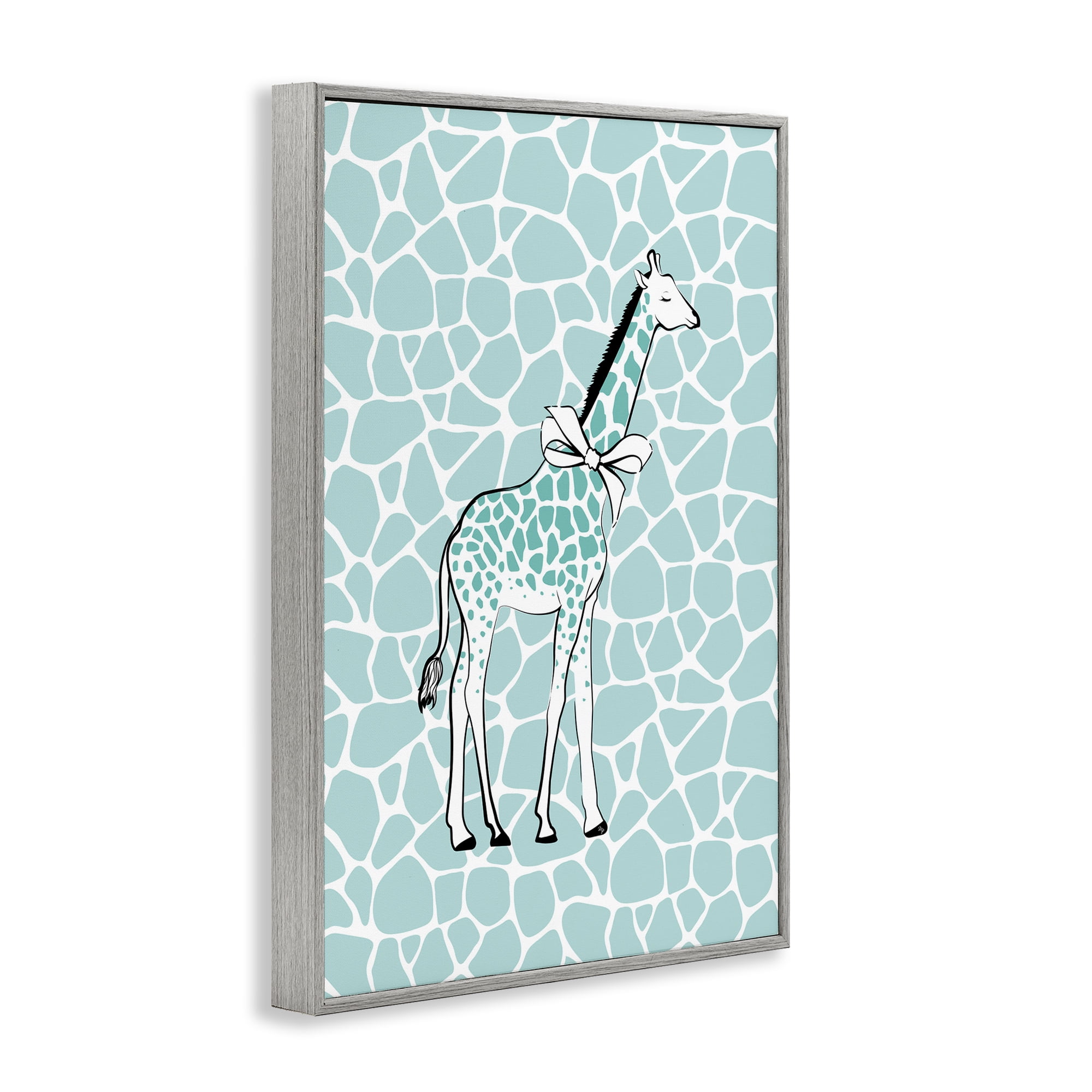 Stupell Industries Blue Patterned Glam Giraffe Animals & Insects Painting Gray Framed Art Print Wall Art, 20 x 30