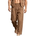 thumbnail image 3 of Horkkom Linen Pants Men Breathable Elastic Waist Solid Color Pants Summer Loose Casual Pants with Pockets S, 3 of 10